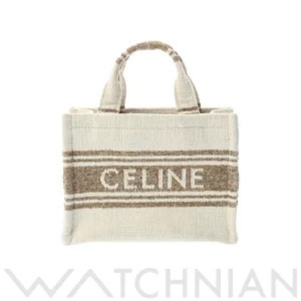 Celine Cabas Thais Tobacco Tan Jacquard Stripe Textile Handbag